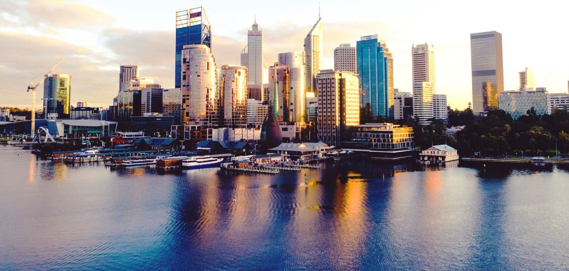 Perth CBD skyline with city landmarks